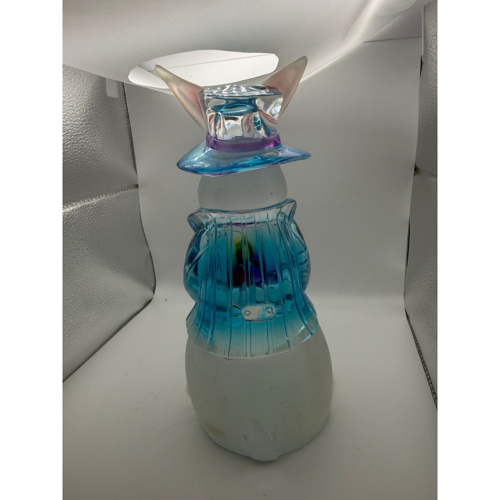 Frosted Glass Easter Bunny Figurine Blue Hat Jacket Colorful Eggs Spring Decor - Picture 2 of 2